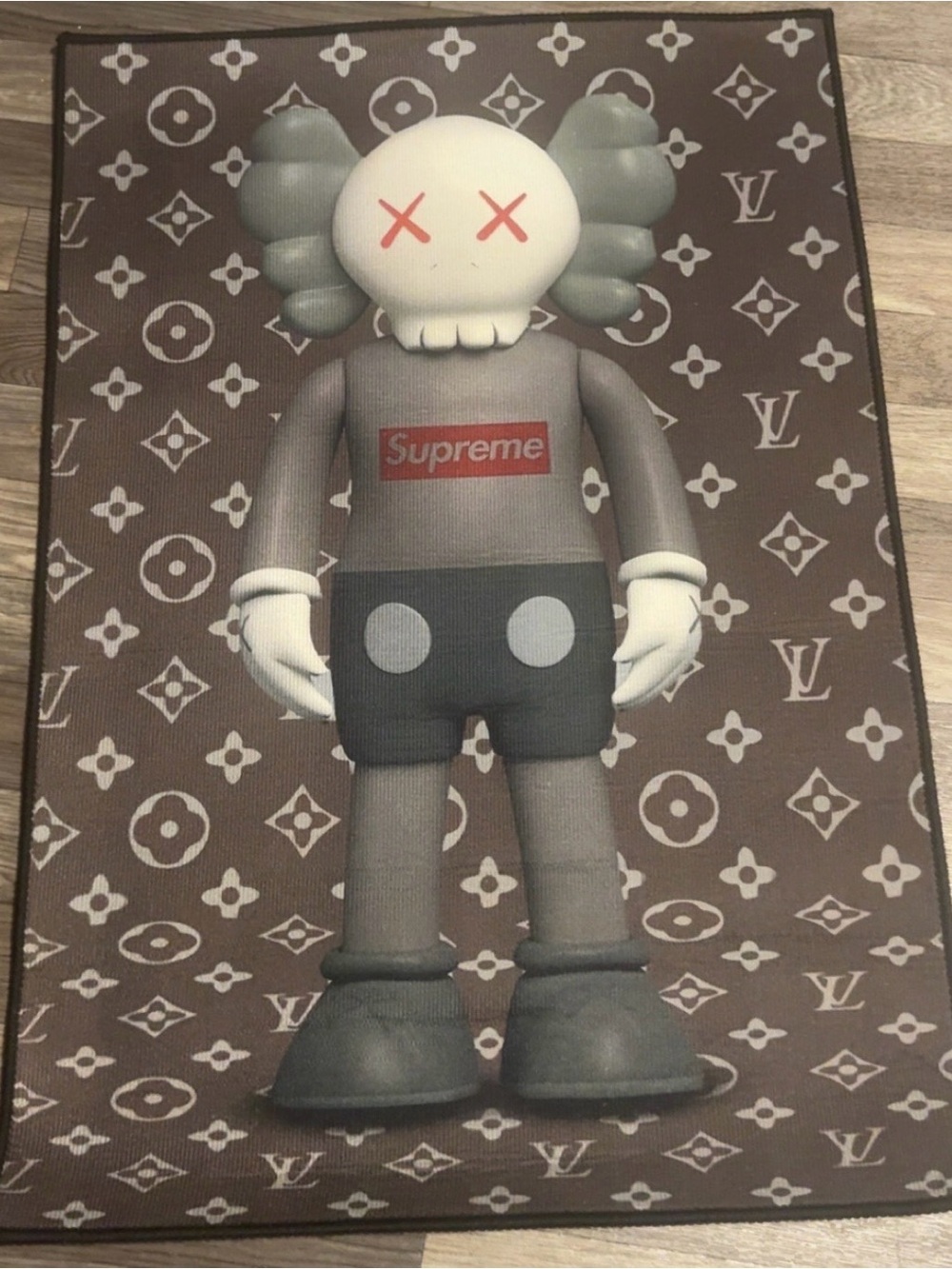 Supreme x KAWS Gray Print with Red Logo Rug/WALL DECOR 32x23IN. Non slip.